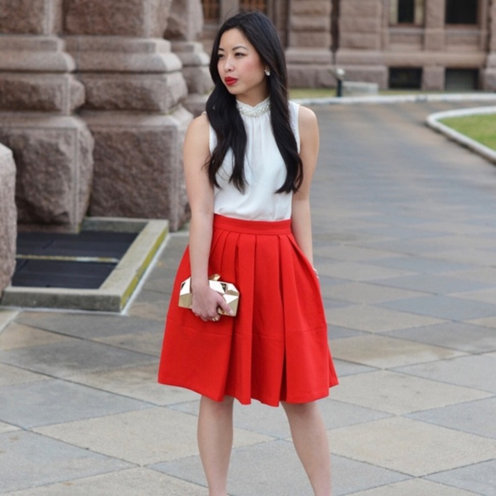 Banana Republic Fran New Vermillion Pleated Skirt